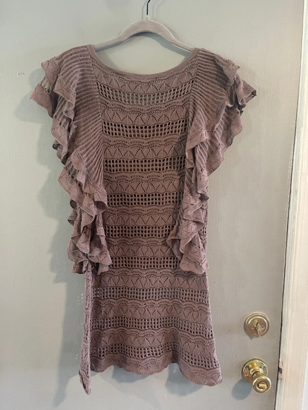 Knitted‎ & Knotted Anthropologie Crochet Ruffle Sweater Size Small
